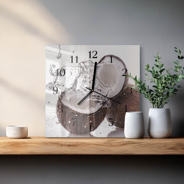 Skleněné hodiny na stěnu Kokosové ořechy zskc-30x30-00176466