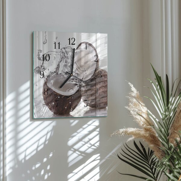Skleněné hodiny na stěnu Kokosové ořechy zskc-30x30-00176466