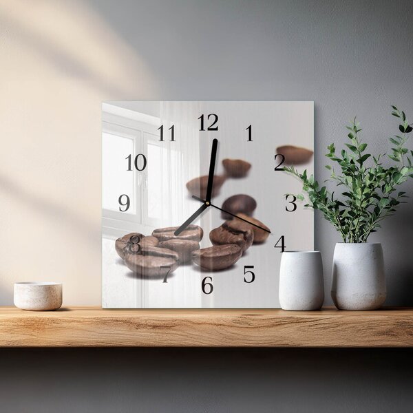 Skleněné hodiny na stěnu Kávová zrna zskc-30x30-00176473