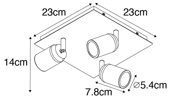 Moderní koupelnové bodové světlo černé čtvercové 3-světlo IP44 - Ducha