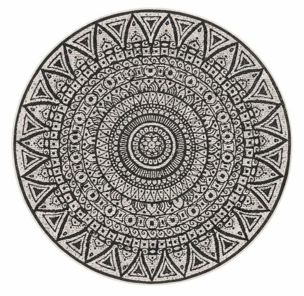 MK Original: Produkty s rodokmenem, Kusový koberec Mujkoberec Original Nora 104161 Black Creme kruh – na ven i na doma, 100x100 (průměr) kruh, černobílá, chodba / předsíň