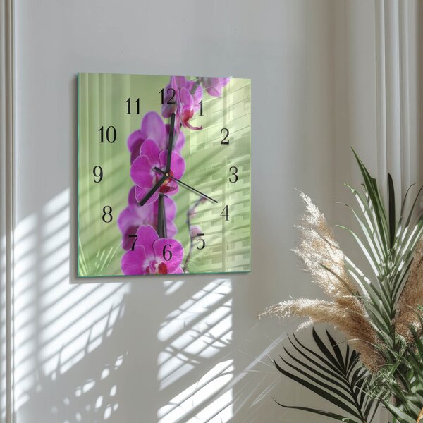 Skleněné hodiny na stěnu Orchidej zskc-30x30-00176478