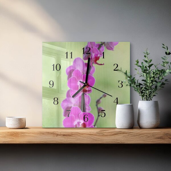Skleněné hodiny na stěnu Orchidej zskc-30x30-00176478