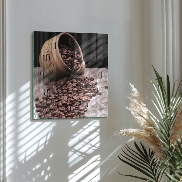 Skleněné hodiny na stěnu Kávová zrna zskc-30x30-00176485