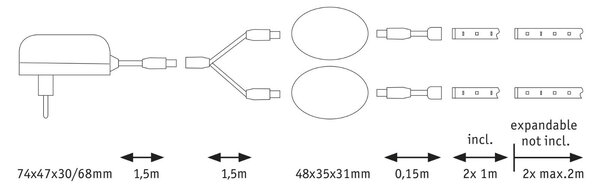 P 78894 MaxLED 250 LED Strip Night Comfort základní sada 1m 2x4W 60LEDs/m 2700K 24VA - PAULMANN