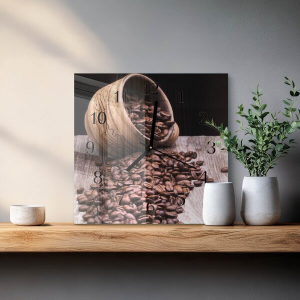 Skleněné hodiny na stěnu Kávová zrna zskc-30x30-00176485