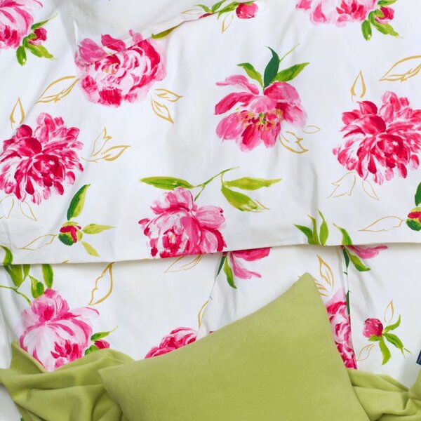 Povlečení FINO DESIGN flowers bílorůžová 140 x 220/70 x 90 cm
