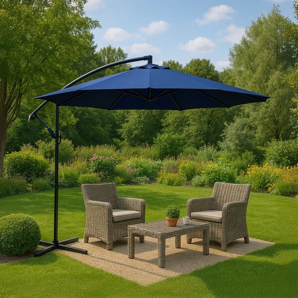 Ak furniture Zahradní slunečník ASTER s boční nohou 300 cm tmavě modrý
