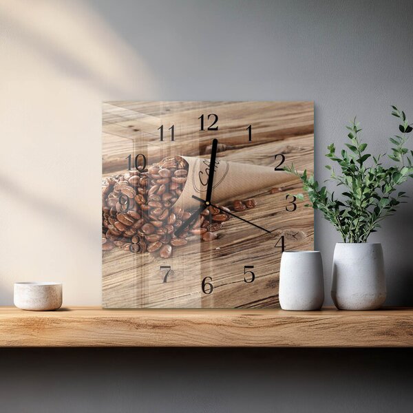 Skleněné hodiny na stěnu Kávová zrna zskc-30x30-00176536