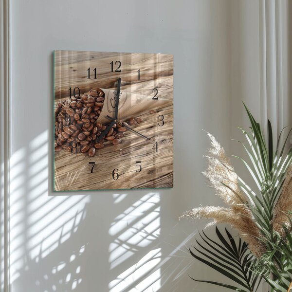 Skleněné hodiny na stěnu Kávová zrna zskc-30x30-00176536