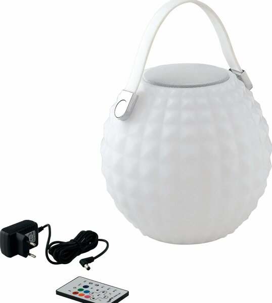 FANEUROPE FAN EUROPE Nabíjecí venkovní lampa Geco, bílá, LED 3 W, 240 lm, RGBW, stmívatelná, IP44, s reproduktorem a Bluetooth, vč. dálkového ovladač