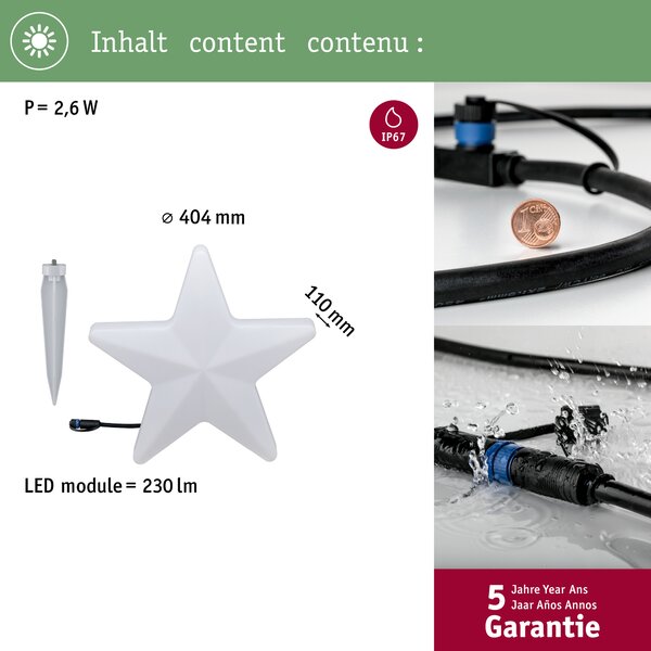 Paulmann 94184 Plug&Shine Star, venkovní světelný objekt 2,8W LED 3000K, prům.40cm, IP67