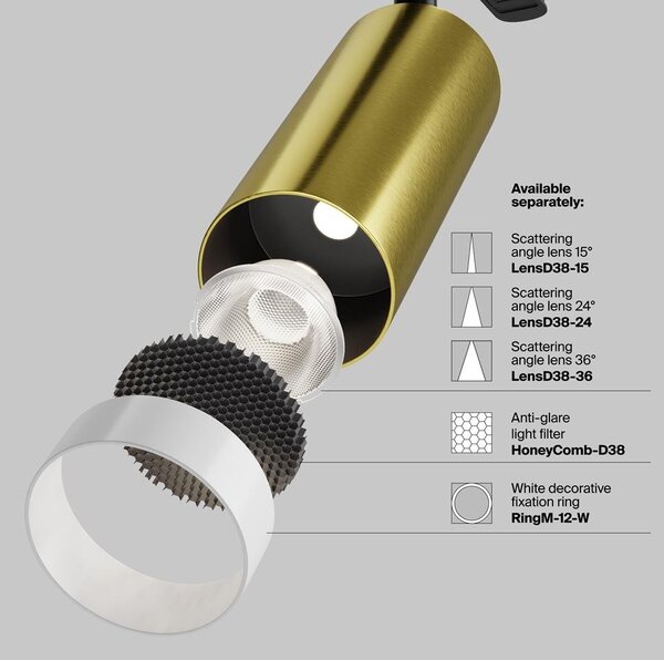 Maytoni Reflektorové LED svítidlo FOCUS zlatá 12W pro 1F systém UNITY, v. 15,8 cm, 3000K nestmívatelné