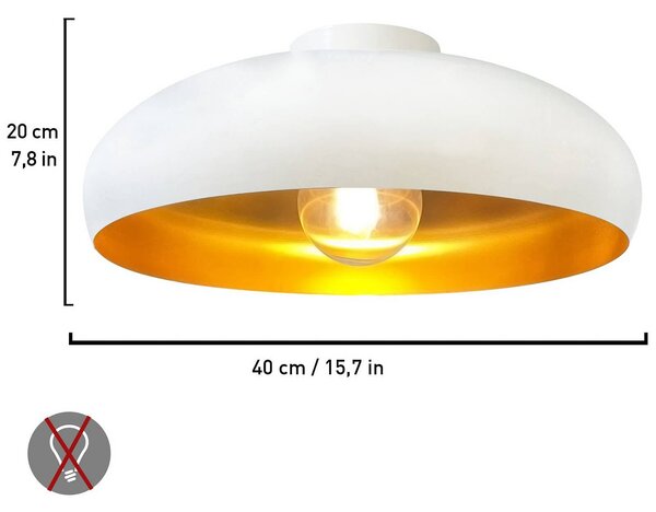 ROYALTECH Stropní svítidlo Olli, bílá/zlatá Ø 40 cm, kov, E27, stmívatelný, Obývací pokoj / jídelna, kov