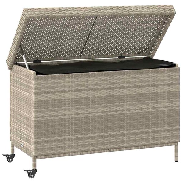 Zahradní úložný box s kolečky světle šedý 110x55x73cm polyratan