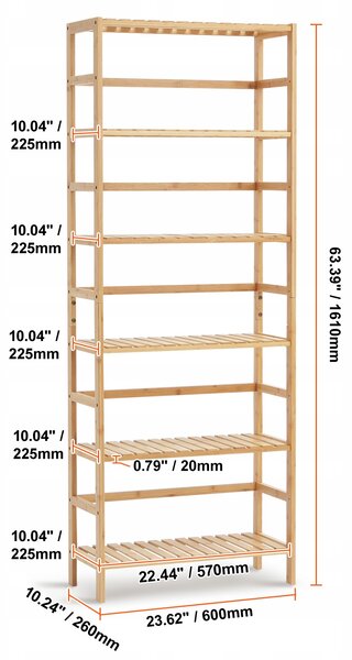 Regál Vevor 60 cm x 161 cm x 26 cm, odstíny hnědé