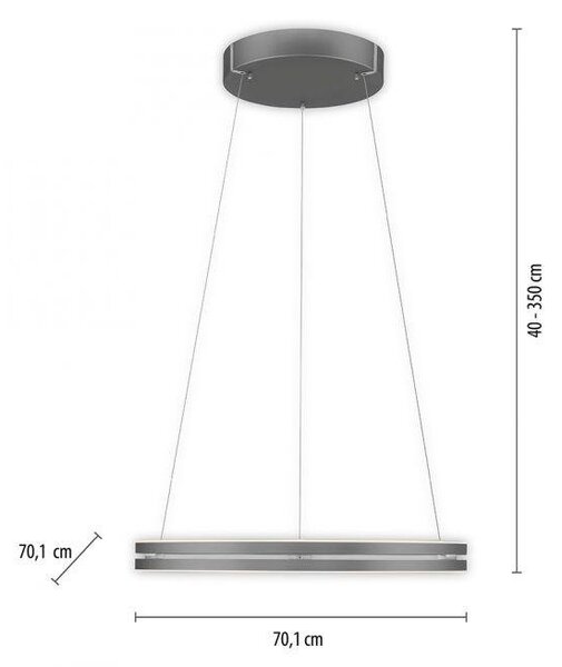 Paul Neuhaus Závěsné LED svítidlo PURE E-Loop, 53W, ø 70,1 cm, 2700-5000K, elektricky nastavitelná výška Barva: Mystická šedá