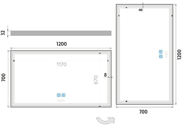 Nimco LED zrcadlo 55W, 120x70 cm se dvěma dotykovými senzory
