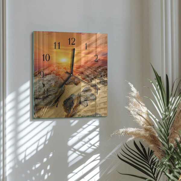 Skleněné hodiny na stěnu Západ slunce zskc-30x30-00176641