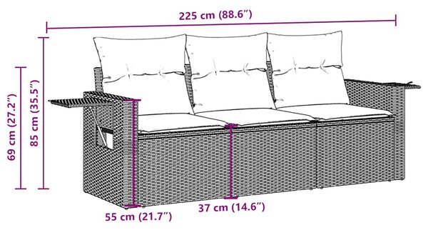3dílná zahradní sedací souprava s poduškami černá polyratan
