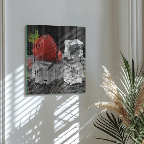 Skleněné hodiny na stěnu Jahodová zmrzlina zskc-30x30-00176650