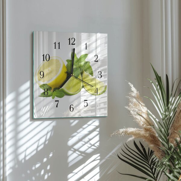 Skleněné hodiny na stěnu Citronová máta zskc-30x30-00176649