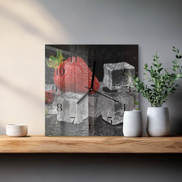 Skleněné hodiny na stěnu Jahodová zmrzlina zskc-30x30-00176650