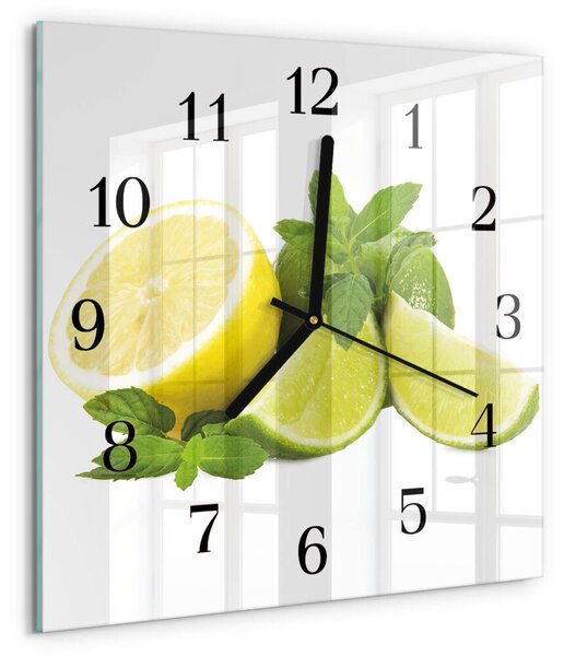 Skleněné hodiny na stěnu Citronová máta zskc-30x30-00176649