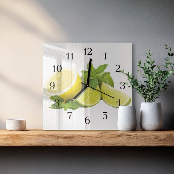 Skleněné hodiny na stěnu Citronová máta zskc-30x30-00176649