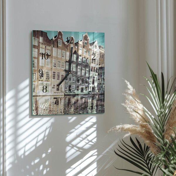 Skleněné hodiny na stěnu Domy zskc-30x30-00176658