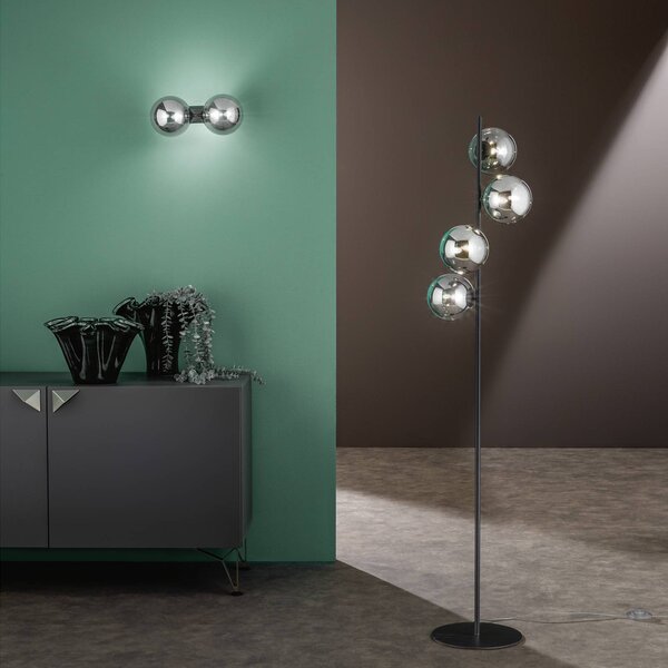 Luce Ambiente Design Nástěnné světlo HONEY, výška 34 cm, černá/kouřově šedá, 2žárovkové, stmívatelný, Černá, Obývací pokoj / jídelna, kov