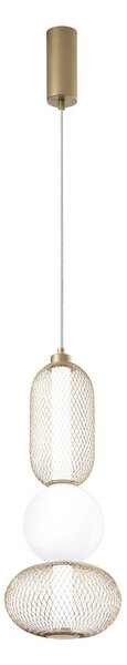 Luce Ambiente Design Závěsné světlo LED INKAS, výška 53 cm, zlatá barva sklo/kov, Mosaz / zlato, Obývací pokoj / jídelna, Sklo
