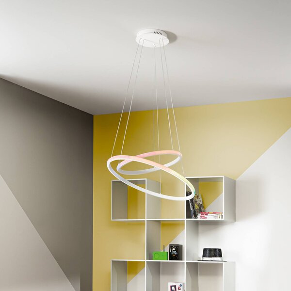 Luce Ambiente Design Závěsné LED světlo Axis, Ø 60/40 cm, bílé, kov, RGB, Bílá / opál, Obývací pokoj / jídelna, kov, Moderní