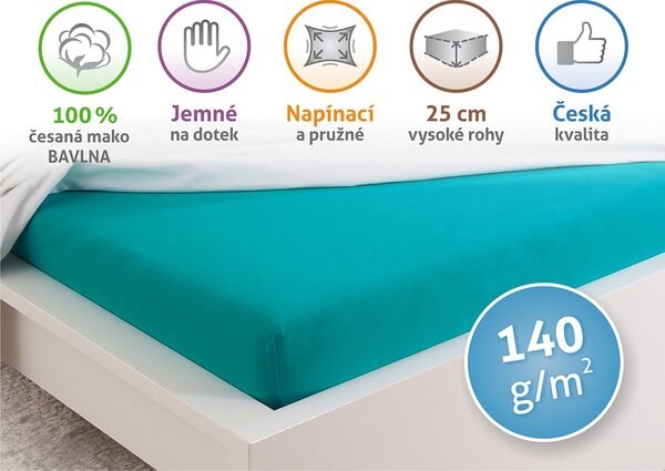 B.E.S. - Petrovice, s.r.o. Prostěradlo Jersey česaná bavlna MAKO - Zelený tyrkys Rozměr: 90 x 200