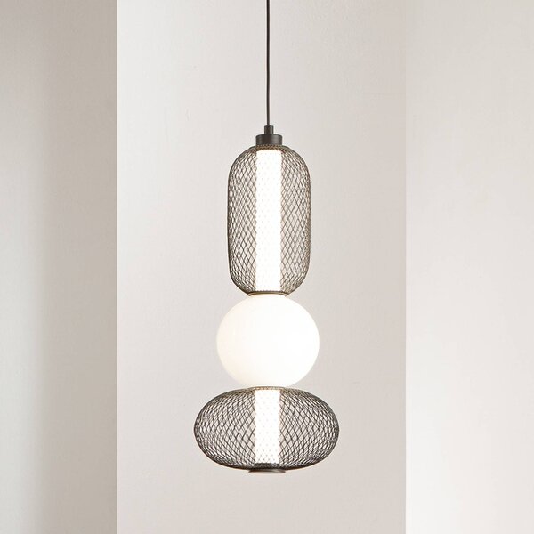 Luce Ambiente Design Závěsné LED světlo INKAS, výška 53 cm, černá, sklo/kov,, Černá, Obývací pokoj / jídelna, Sklo