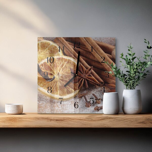 Skleněné hodiny na stěnu Skořicový anýz zskc-30x30-00176682