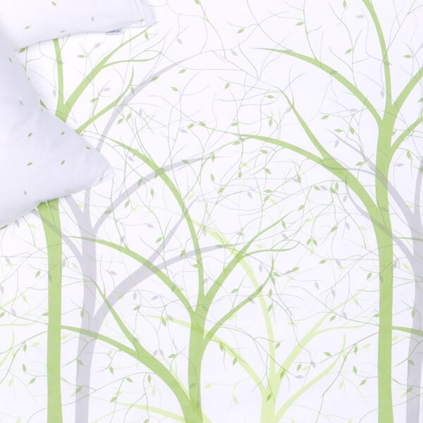 Povlečení SATÉN DESIGN trees bílozelenošedá 240 x 200/70 x 90 cm