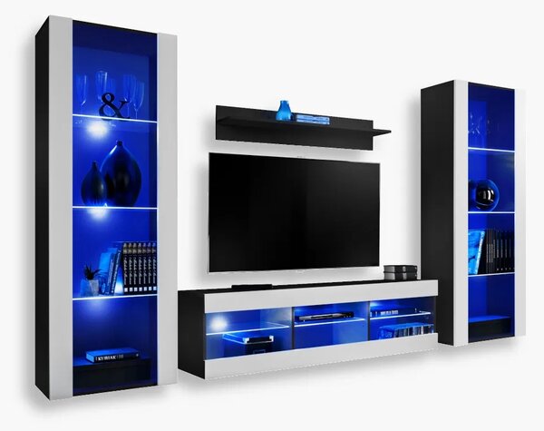 Komodee Tivoli Grande Obývací stěna / TV stolek Černo-Bílá Modrá LED