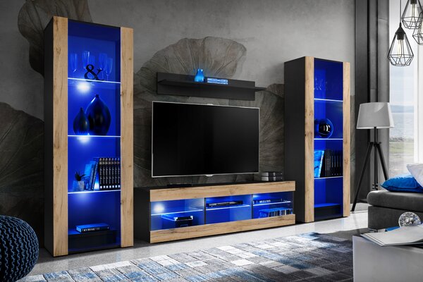 Komodee Tivoli Grande Obývací stěna / TV stolek Černo-Bílá Modrá LED