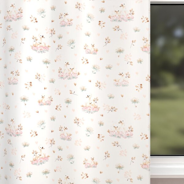Biante Bavlněný závěs Sandra SA-610 Labutě mezi lekníny na bílém 150x140 cm