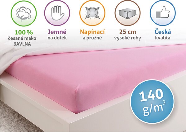 B.E.S. - Petrovice, s.r.o. Prostěradlo Jersey česaná bavlna MAKO - Růžová Rozměr: 90 x 200