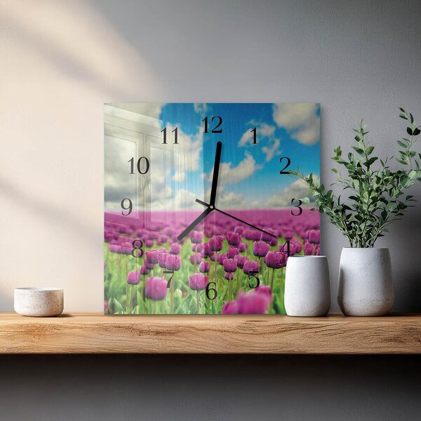 Skleněné hodiny na stěnu Tulipány zskc-30x30-00176757