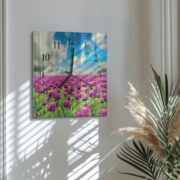 Skleněné hodiny na stěnu Tulipány zskc-30x30-00176757