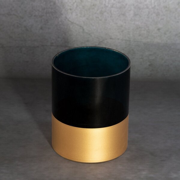 SKLENĚNÝ SVÍTNÍK LIMITED COLLECTION LILI 12X15 CM TYRKYSOVÁ/ZLATÁ