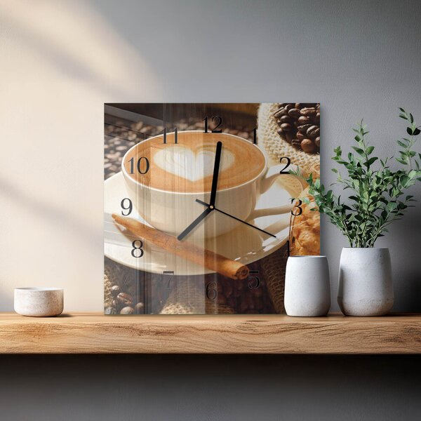 Skleněné hodiny na stěnu Kávové srdce zskc-30x30-00176762