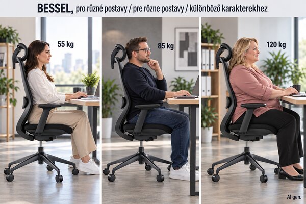 Ergonomická kancelářská židle MERCURY BESSEL ČERNÝ PLAST, ČERNÁ – pohodlné sezení