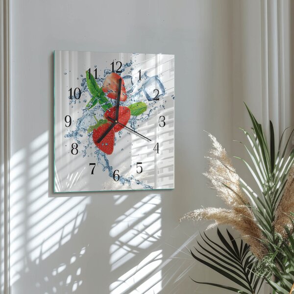 Skleněné hodiny na stěnu Jahody zskc-30x30-00176768