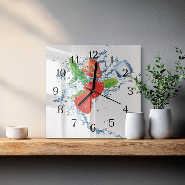 Skleněné hodiny na stěnu Jahody zskc-30x30-00176768