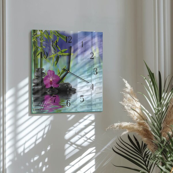 Skleněné hodiny na stěnu Lázeňská orchidej zskc-30x30-00176778