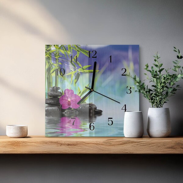 Skleněné hodiny na stěnu Lázeňská orchidej zskc-30x30-00176778
